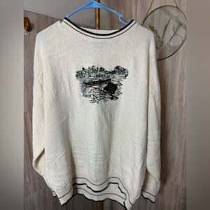 Shenandoah Elegant Cream Crewneck Sweater with Fishing Boat Design